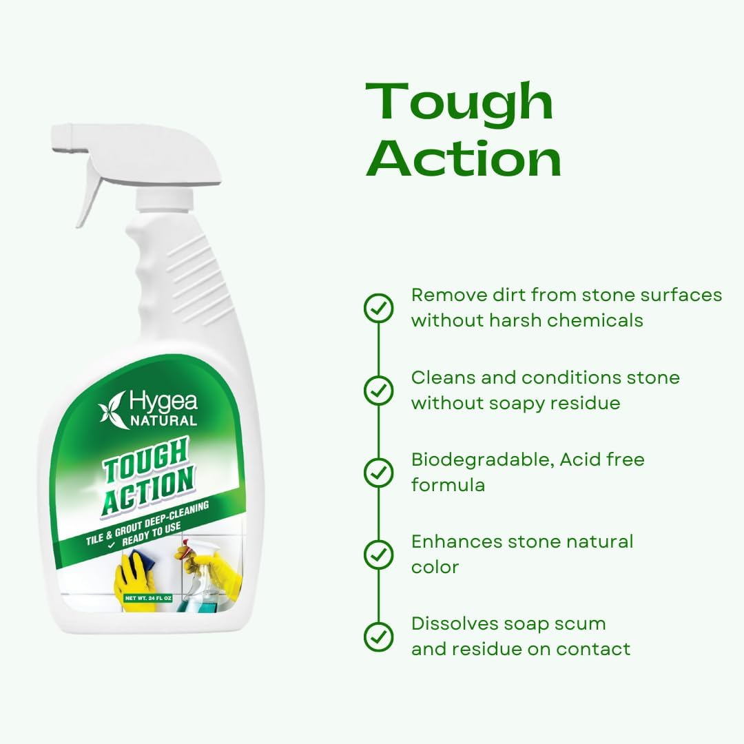 Tough Action Tile & Grout Deep Cleaning (24Oz) + Clear 'N' Bright - Glass Cleaner Spray (24Oz) Bundle - Cleans,Condition And Enhances Color Of Stone Without Residue