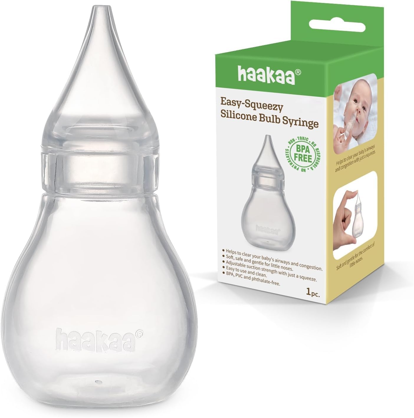 Haakaa Silicone Baby Nasal Aspirator | Nose Bulb Syringe | Easy-Squeezy Baby Nose Cleaner, Newborn Infant &Toddler - BPA Free Silicone