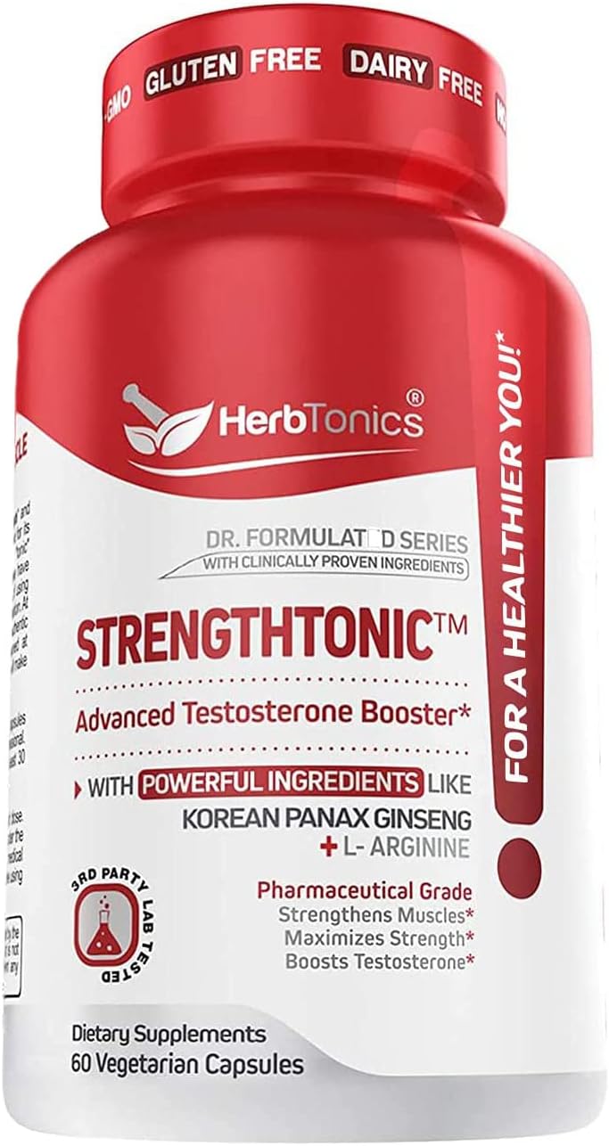 Herbtonics Testosterone Booster for Men Male Enhancing Pills - Enlargement Supplement Increase Size, Energy Strength & Stamina Enhancement Ginseng Pill & Tribulus Terrestris 60 Vegan Capsules