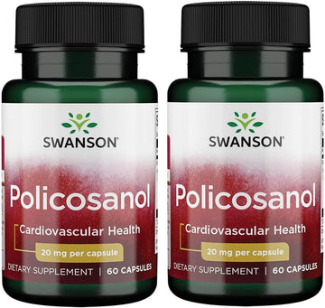 Swanson Policosanol - Supplement Helps Support Cardiovascular Health - All Natural Formula Aids Good Heart Health & Function - Helps Maintain Healthy Cholesterol Levels (60 Capsules, 20mg each) 2 Pack