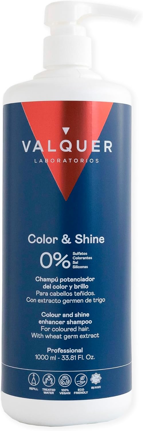 Valquer Color And Shine Enhancer Shampoo For Dyed Hair. Antioxidant And Moisturizing With Wheat Germ, Phytokeratine, Vitamin E And Provitamin B5. Vegan. 400 Ml