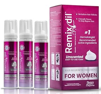 Remixidil Women’S 5% Minoxidil Foam | Hair Regrowth Treatment For Women | Clinically Proven Formula For Hair Loss And Hair Growth | No Scalp Irritation| 3-Month Supply