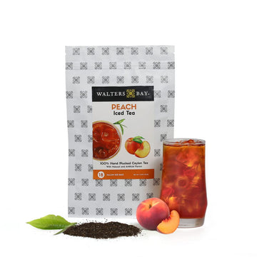 Walters Bay Peach Iced Tea, 18 Count, Each Bag Makes 1 Gallon, Family Size, Southern Peach Flavor, 100% Hand Plucked, Black Tea, Unsweetened, Sri Lankan Ceylon Tea