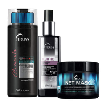 Truss Net Mask - Intensive Repair Hair Mask Bundle With Fluid Fix Leave-In Heat Protectant Styling Spray And Miracle Shampoo