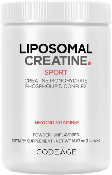Codeage Liposomal Creatine Powder Supplement, Pure Creatine Monohydrate 5000Mg, Pre Workout & Post Workouts - Unflavored Creatine, Micronized Creatine Powder - Creatinine For Sports - 30 Servings