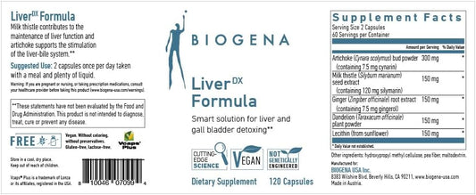 Biogena LiverDX Formula Supplement - Liver and Gall-Bladder Detoxing, Cleansing & Repair (Milk Thistle, Artichoke & Dandelion Extract, Lecithin)