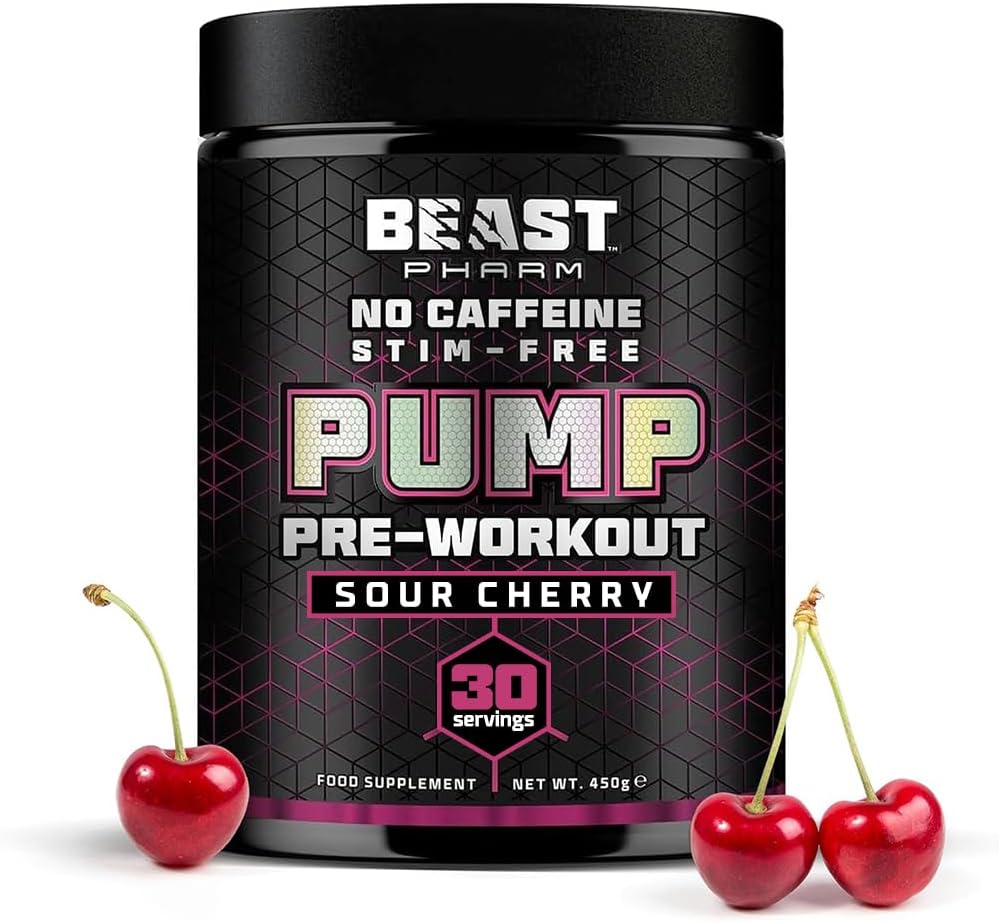 Beast Pump Non Stim Pre Workout Powder - 30 Servings - Stim Free Preworkout - Sour Cherry