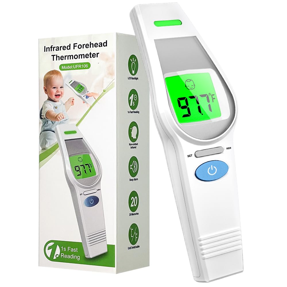 Forehead Thermometer for Kids and Adults, HealthTree No Touch Forehead Thermometer for Baby, 2 in 1 Digital Infrared Head Thermometer with Fever Alarm, Mute and Memory Functions
