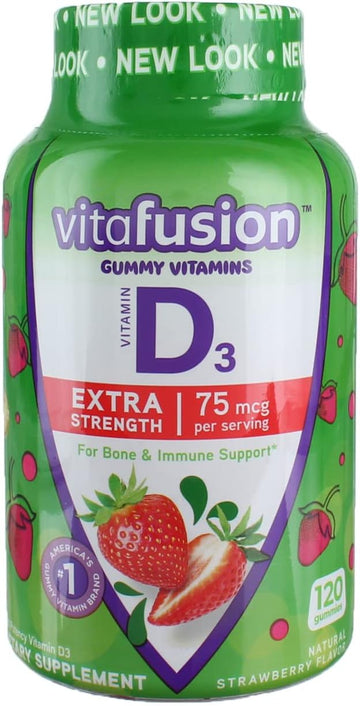 Vitafusion Extra Strength D3 Gummies, Natural Strawberry 120 ea (Pack of 2)