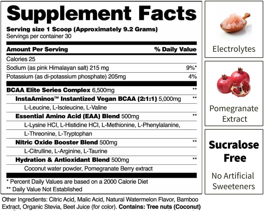 Snap BCAA Powder Essential Amino Energy Supplement with Nitric Oxide Booster - Watermelon Flavor - Pre Workout Powder, Recovery Supplements Post Workout, Muscle Strength & Performance (30 Servings) : Health & Household