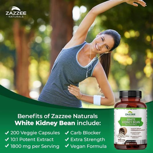 Zazzee White Kidney Bean 10:1 Extract, 18,000 Mg Strength, 200 Vegan Capsules, Over 2 Month Supply, Standardized And Concentrated 10X Extract, 100% Vegetarian, All-Natural And Non-Gmo