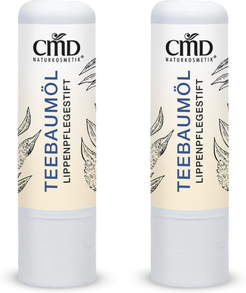 CMD Naturkosmetik Tea Tree Oil Lip Balm Stick Pack of 2 - Certified Natural Cosmetics with Organic Jojoba Oil & Shea Butter - Rich Lip Care for Dry, Brittle Lips