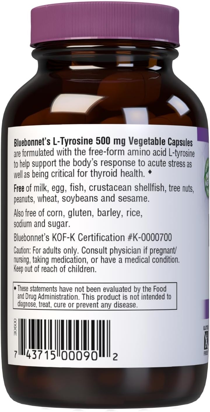 Bluebonnet Ltyrosine 500 Mg Vitamin Capsules, 50 Count