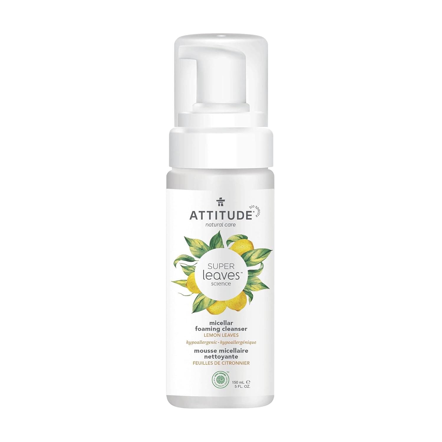 Attitude Micellar Foaming Facial Cleanser, Ewg Verified, Dermatologically Tested, Plant And Mineral-Based, Vegan, Lemon Leaves, 5 Fl Oz