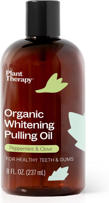 Plant Therapy Organic Whitening Pulling Oil 8 Oz Peppermint & Clove, Naturally Whitens Teeth, Freshens Breath & Supports Gum Health, Helps Calm Oral Irritation And Discomfort, Natural Essential Oils