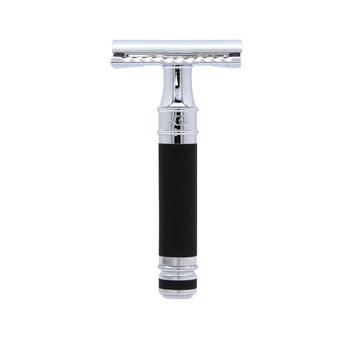 Edwin Jagger Des86Rcblamz Short Handled Classic Double Edge Manual Eco-Friendly And Reusable Safety Razor For Men And Women For Shaving Cream Or Soap Fits All De Razor Blades (Black Rubber Coated)