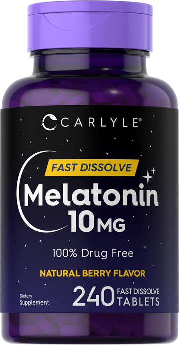 Carlyle Melatonin 10Mg | 240 Tablets | Berry Flavor Fast Dissolve Tablets | Drug Free Supplement | Vegetarian, Non-Gmo, Gluten Free