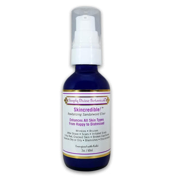 Simply Divine Botanicals Skincredible Sandalwood Revitalizing Elixir For Fine Lines And Wrinkles, Discoloration, Rosacea, Blemishes, 2 Oz