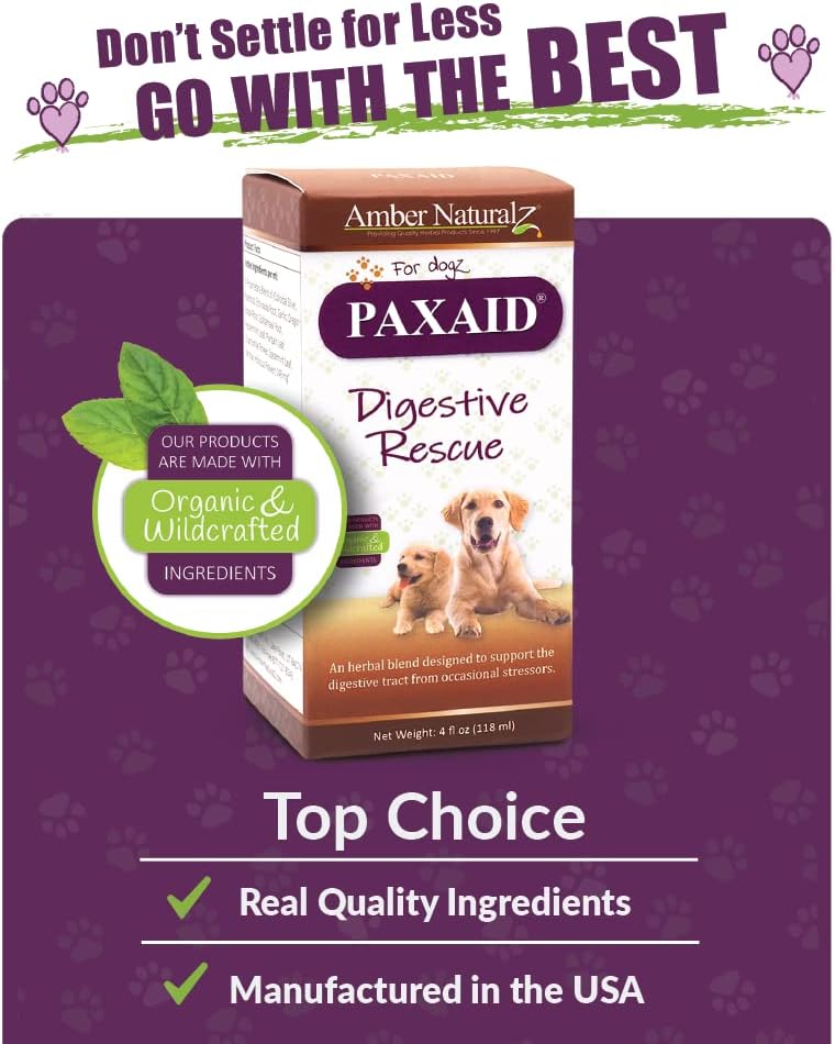 Amber NaturalZ Paxaid Digestive Rescue Herbal Supplement for Dogs and Puppies | Canine Herbal Supplement for Occasional Digestive Upset Support | 4 Fluid Ounce Glass Bottle | Manufactured in The USA : Pet Supplies