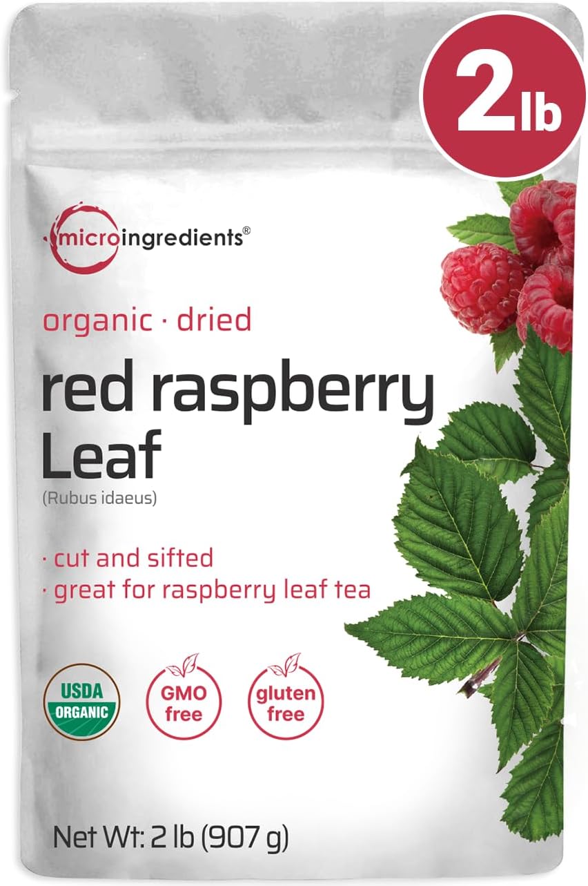 Organic Dried Raspberry Leaf Tea, 2Lbs | Refills Up To 907 Tea Bags | Premium Source From Germany For Herbal Pregnancy Tea | Cut & Sifted Whole Leaves | Non-Gmo, No Sugar, Eco-Friendly Recyclable Bags