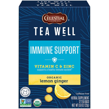 Celestial Seasonings Teawell Herbal Tea, Lemon Ginger, Caffeine Free Organic Wellness Tea, 12 Tea Bags (Pack Of 6)