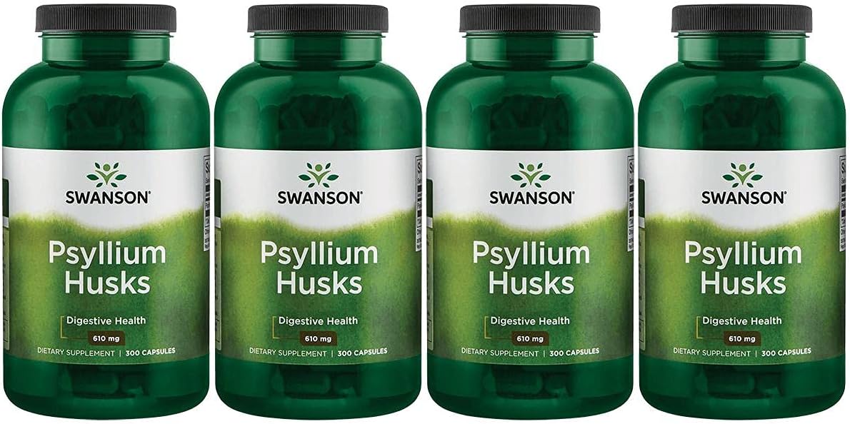 Swanson Psyllium Husk Dietary Fiber Supplement 610 Mg 300 Capsules - 4 Pack