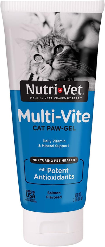 Nutri-Vet Multi-Vite Multivitamin Paw Gel for Cats - Daily Vitamin and Mineral Support - Salmon Flavor - 3 oz