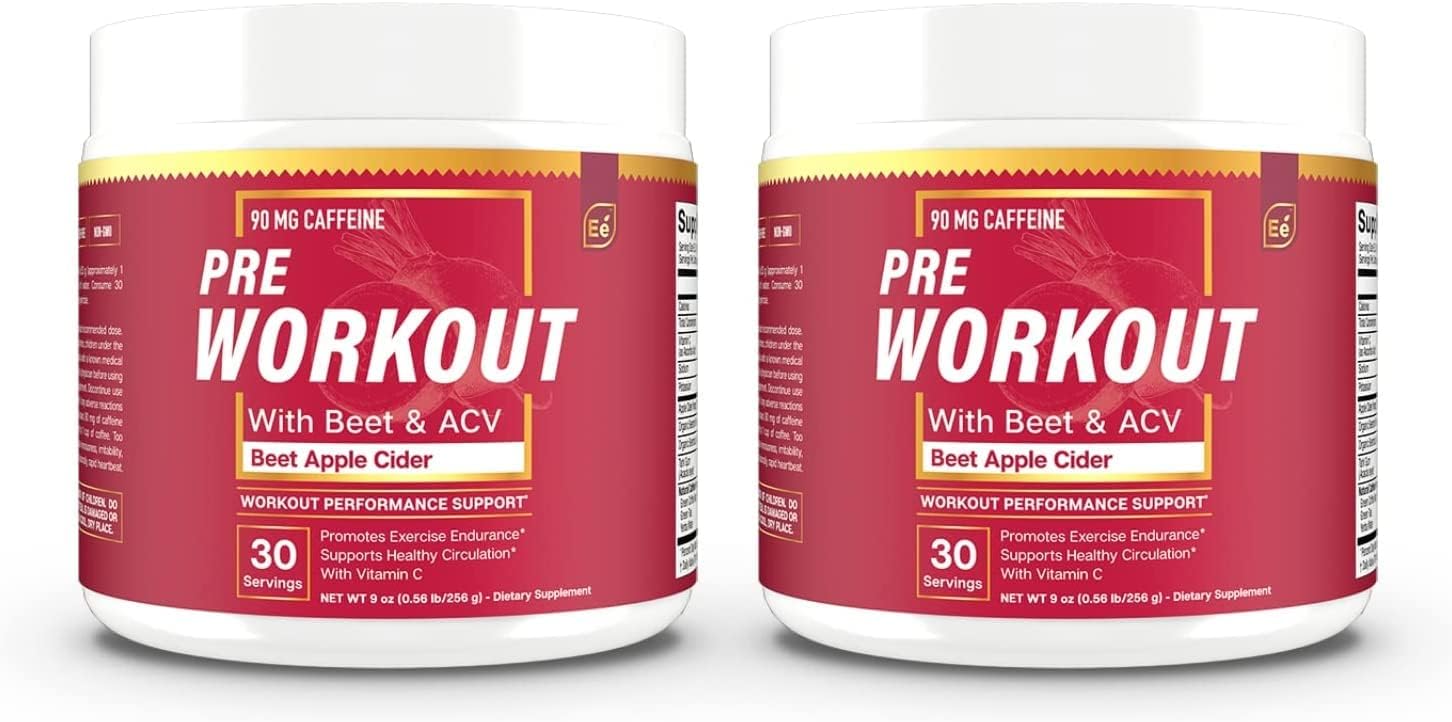 Essential Elements Preworkout Powder With Beet Root & Acv | Superfood Energy Supplement & All-Natural Nitric Oxide Booster Plus Caffeine 60 Servings (2 Pack)