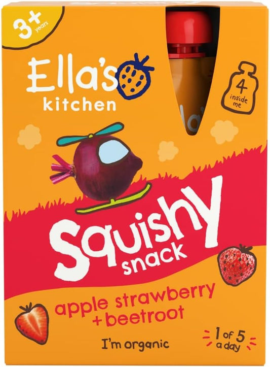 Ella'S Kitchen Squishy Snack Apple Strawberry + Beetroot 3+ Years 4 X 100G
