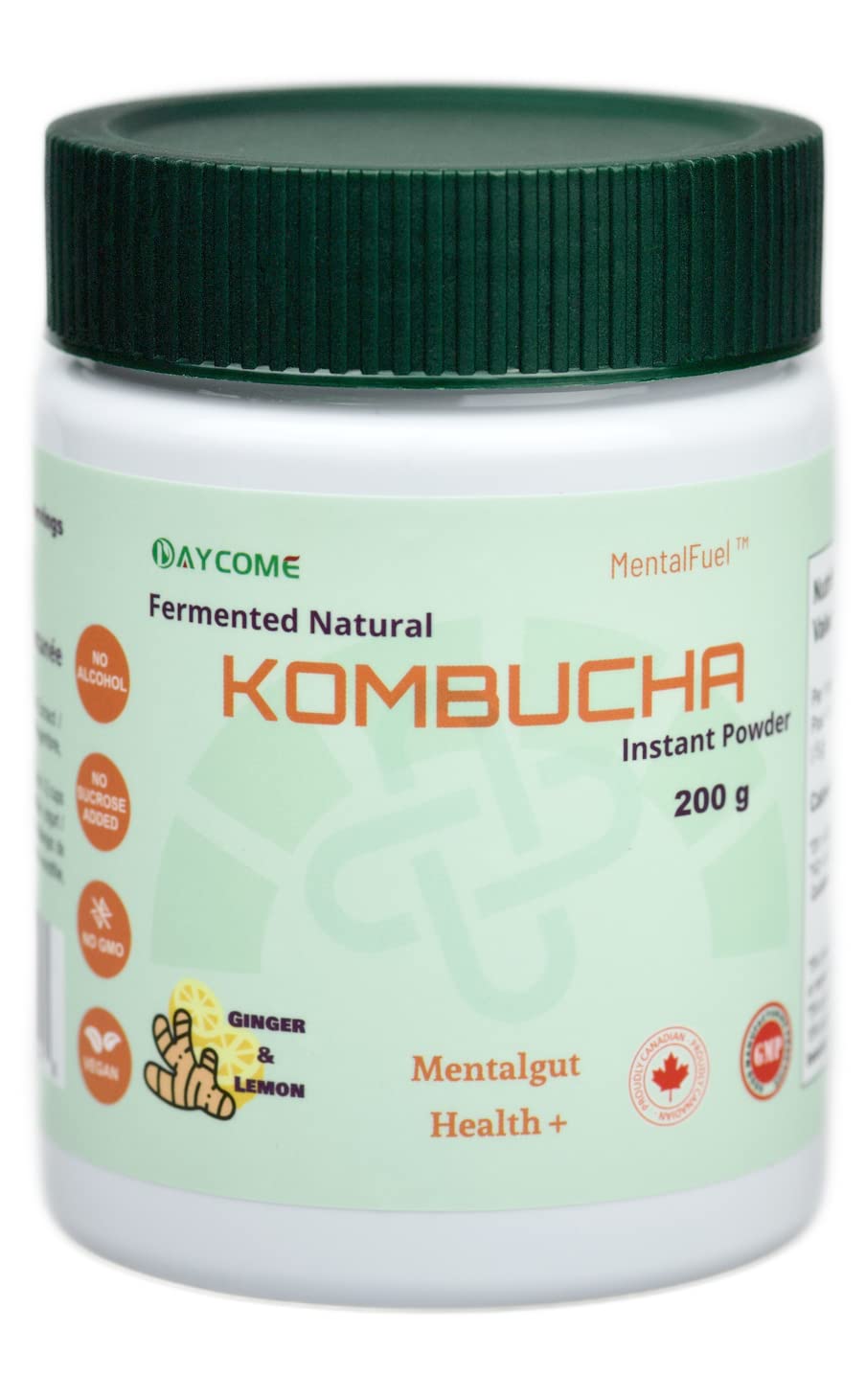 Mentalfuel Kombucha Drink Powder - Instant Sparkling Fermented Kombucha Powder, Ginger Lemon Flavor, 200G | 40 Servings | Supports Gut-Brain Health, Anti-Oxidation | Gluten-Free, Non-Gmo