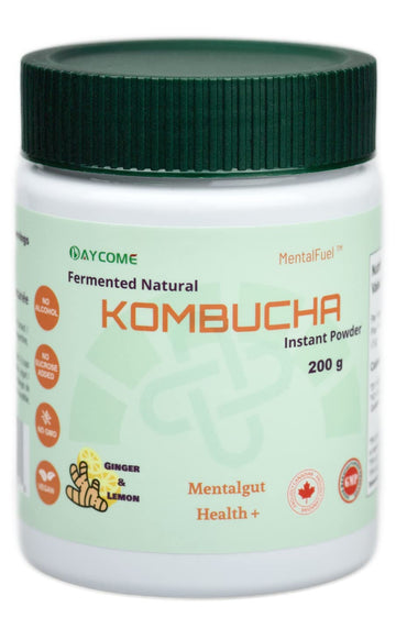 Mentalfuel Kombucha Drink Powder - Instant Sparkling Fermented Kombucha Powder, Ginger Lemon Flavor, 200G | 40 Servings | Supports Gut-Brain Health, Anti-Oxidation | Gluten-Free, Non-Gmo