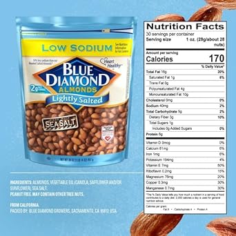 Blue Diamond Almonds, Lightly Salted Value Pantry Bag Snack Nuts Perfect for On-the-Go, Lunch, Healthy Snacking in a Resealable Bag, 30 oz. : Cooking And Baking Almonds : Grocery & Gourmet Food