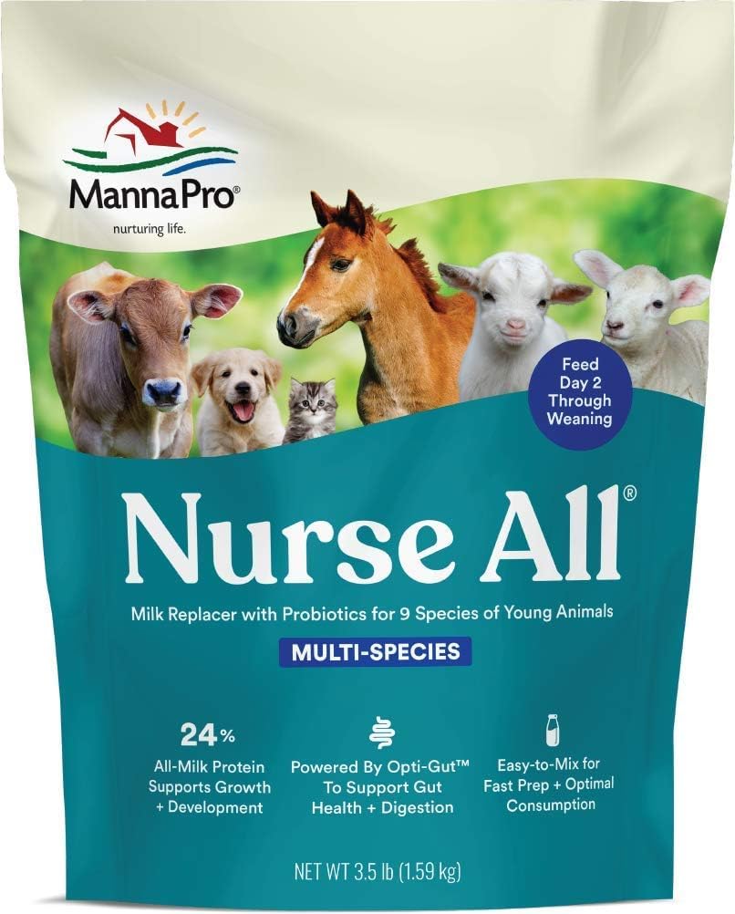 Manna Pro Nurse All Multi-Species Milk Replacer | Great For Calves, Lambs, Goat Kids, Foals, Baby Pigs, Llamas, Alpaca Crias, Puppies & Kittens | Provides Complete Nutrition | 3.5 Lb