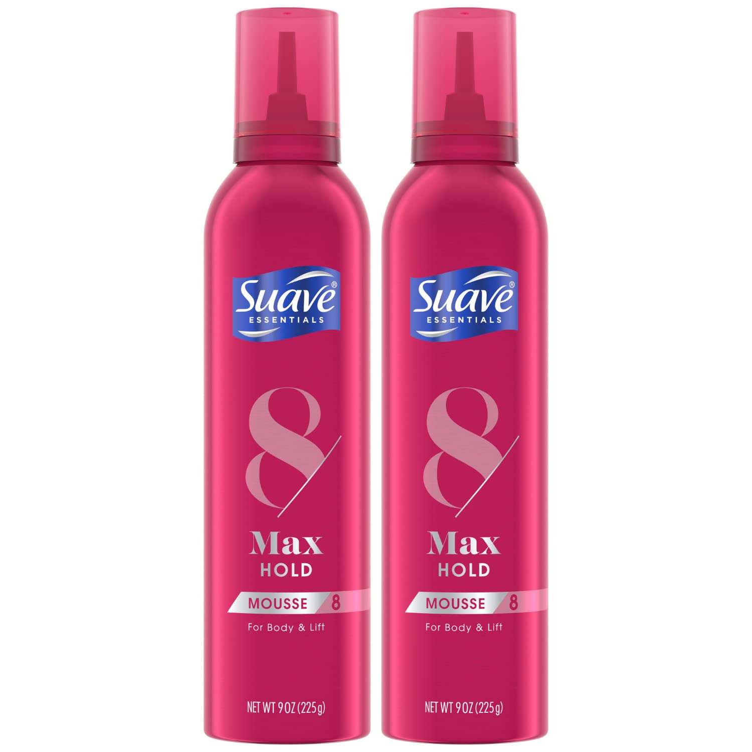 Suave Mousse, Max Hold 8 – Volumizing Hair Mousse for Fine Hair, Wavy & Curly Hair Care, Moisturizing & Nourishing Volume Mousse Hair Foam, 9 Oz (Pack of 2)