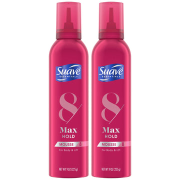 Suave Mousse, Max Hold 8 – Volumizing Hair Mousse for Fine Hair, Wavy & Curly Hair Care, Moisturizing & Nourishing Volume Mousse Hair Foam, 9 Oz (Pack of 2)