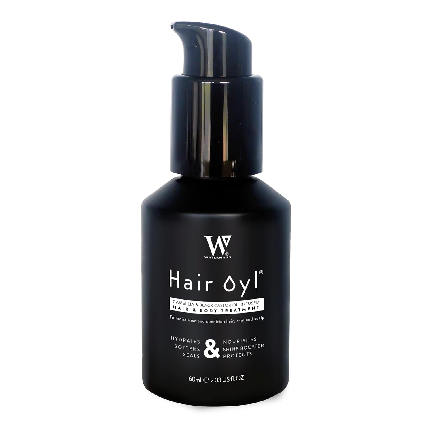 Watermans Hair Oyl 60 ml - Camellia & black castor infused hair & body oil treatment. Natural Hair Oil for dry damaged hair, Oil for frizzy hair and Curly hair