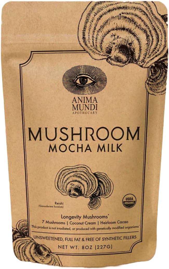 Anima Mundi Apothecary Mushroom Mocha Milk - Organic Dairy-Free Creamer With Coconut, 7 Mushrooms & Cacao - Vegan Powder For Coffee, Tea & More (8Oz / 227G)