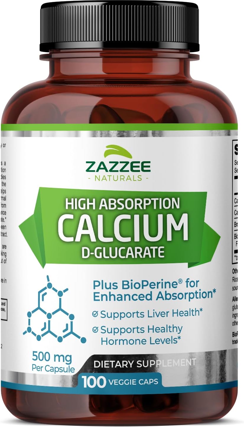 Zazzee High Absorption Calcium D-Glucarate, 500 Mg Per Capsule, 3 Mg Bioperine For Enhanced Absorption, 100 Vegan Capsules, Plus Broccoli 10:1 Extract, 100% Vegetarian, Cdg, All-Natural And Non-Gmo