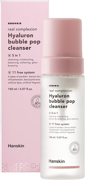 Hanskin Real Complexion Hyaluron Bubble Pop Cleanser, Hydrating Foaming Daily Face Wash, Gentle Moisturizing Softening And Glowing [150Ml]