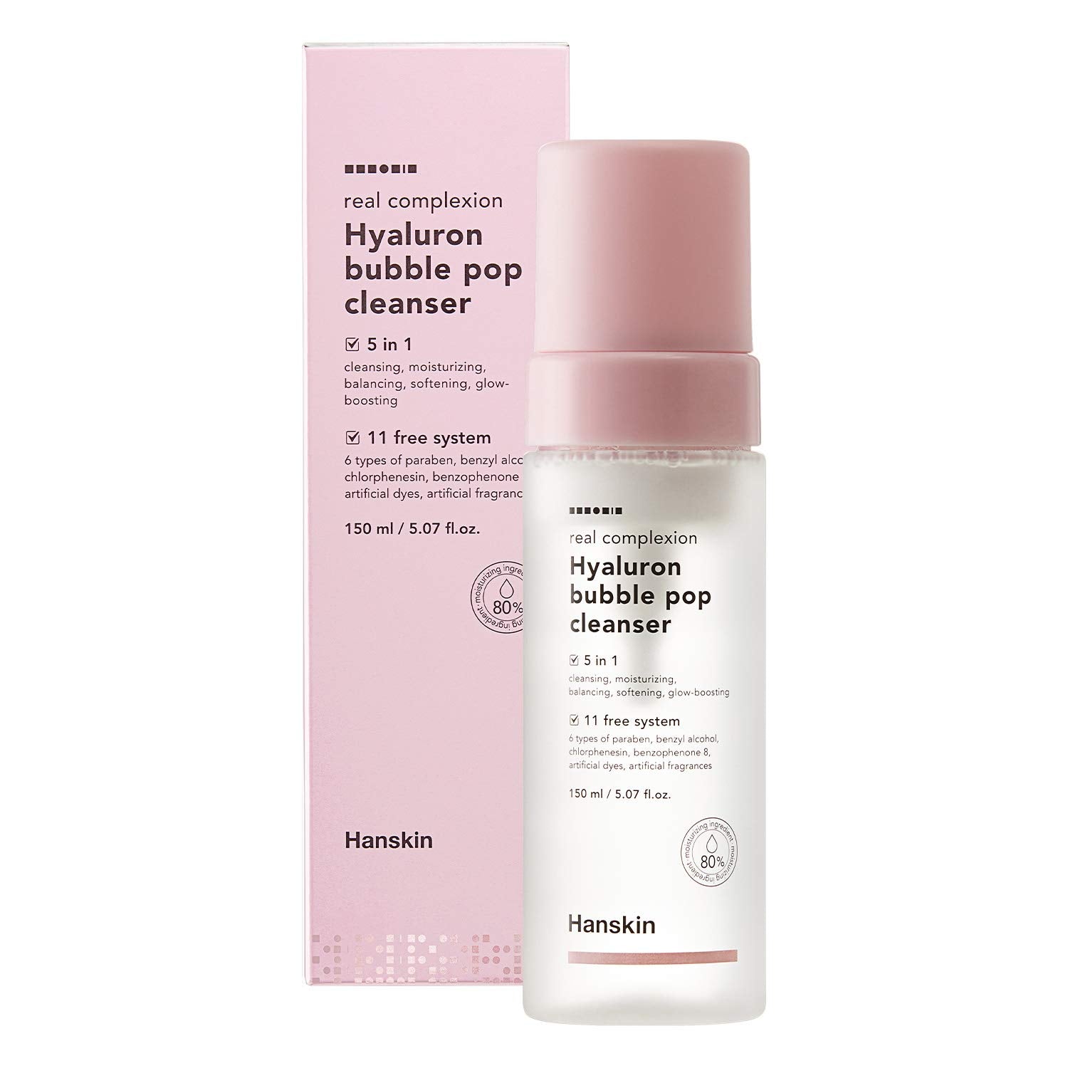 Hanskin Real Complexion Hyaluron Bubble Pop Cleanser, Hydrating Foaming Daily Face Wash, Gentle Moisturizing Softening And Glowing [5.07 Fl. Oz.(150Ml)]