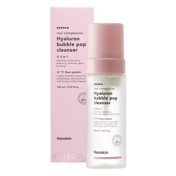 Hanskin Real Complexion Hyaluron Bubble Pop Cleanser, Hydrating Foaming Daily Face Wash, Gentle Moisturizing Softening And Glowing [5.07 Fl. Oz.(150Ml)]