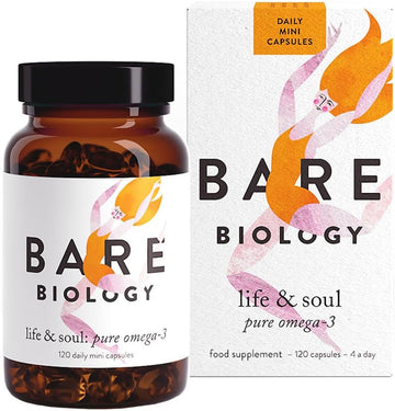 Bare Biology Omega 3 Fish Oil - Life & Soul Mini Capsules (30 Servings) EPA 860mg DHA 440mg, Supports Heart, Brain Function & Eye Health, Super Strength/Sustainably Sourced Fish, 120 Capsules