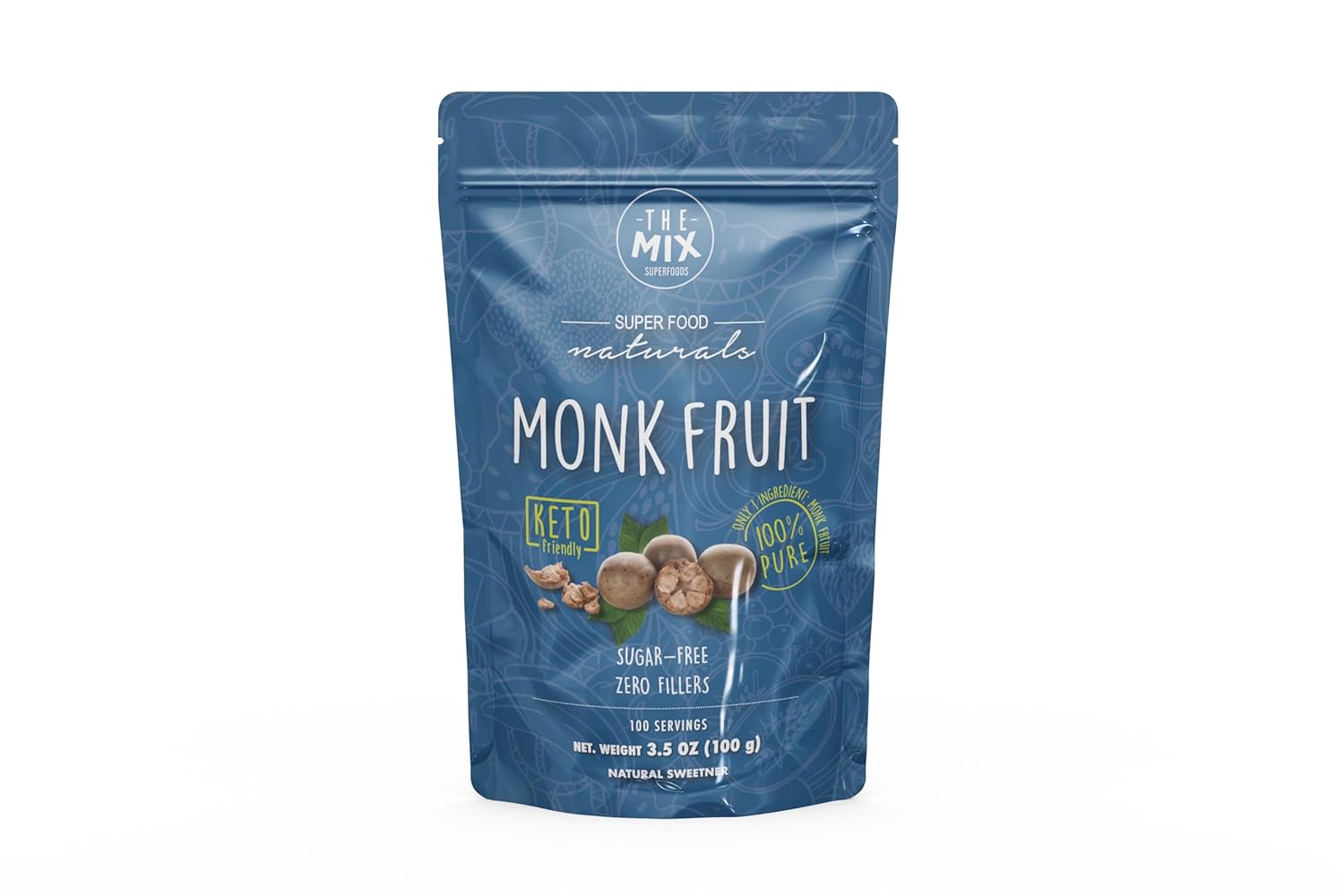 The Mix Superfoods - Monk Fruit 100% Pure - Monk Fruit Without Erythritol - Suitable For Diabetics - 10 Times Sweeter Than Sugar - 3.5 Oz (100 G)