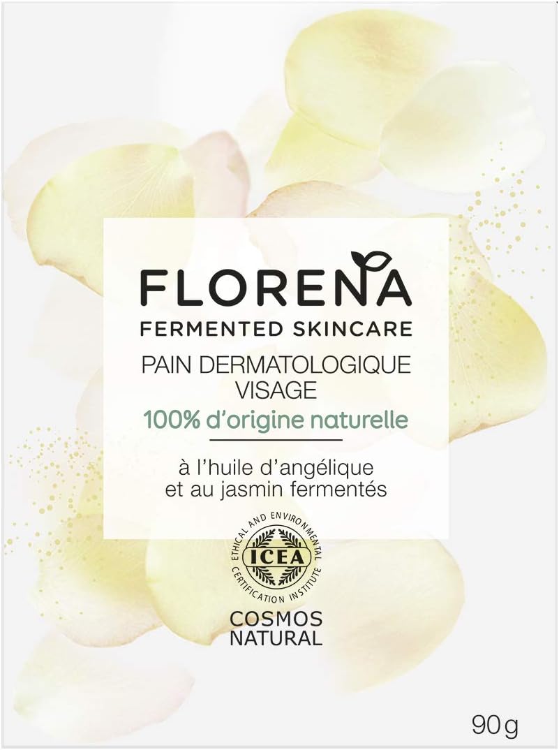 Florena Dermatological Face Bread With Angelic Oil And Fermented Jasmine (1 X 90G), Soap-Free Face Wash 100% Natural Ingredients, Anti-Impurity Face Care