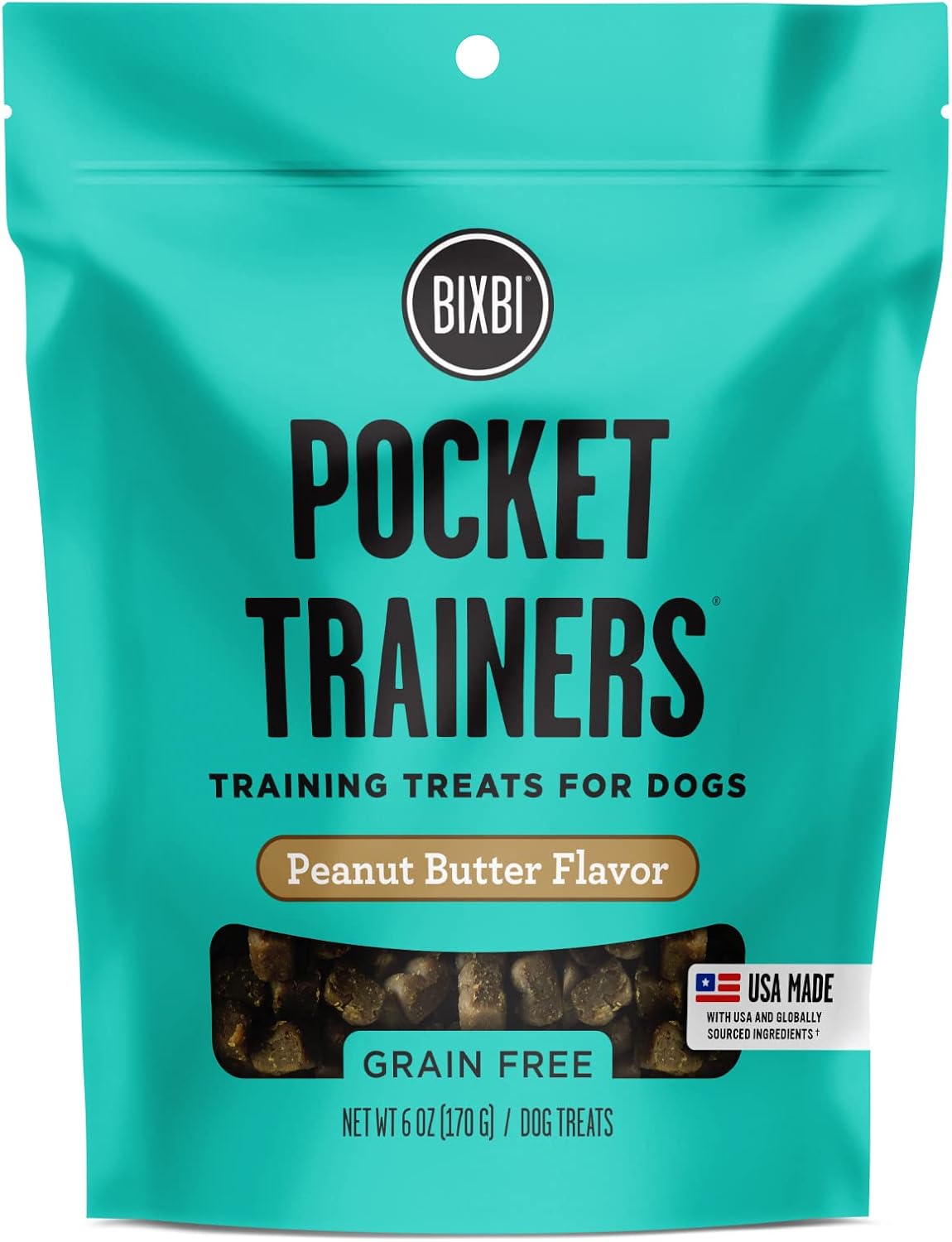 Bixbi Pocket Trainers, Peanut Butter (6 Oz, 1 Pouch) - Small Training Treats For Dogs - Low Calorie And Grain Free Dog Treats, Flavorful Pocket Size Healthy And All Natural Dog Treats