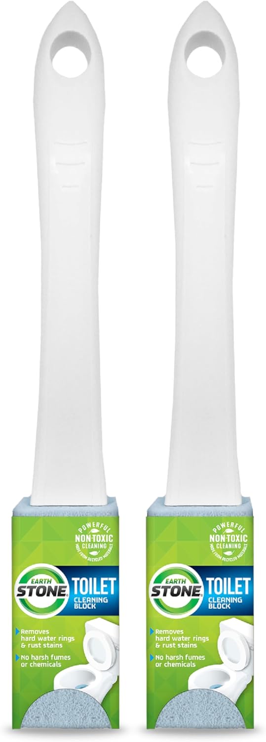 Summit Brands Earthstone Toilet Cleaning Block With 9" Ez-Grip Built-In Handle, Removes Hardwater And Rust Stains, 2-Pack
