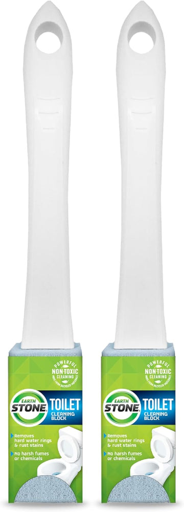 Summit Brands Earthstone Toilet Cleaning Block With 9" Ez-Grip Built-In Handle, Removes Hardwater And Rust Stains, 2-Pack