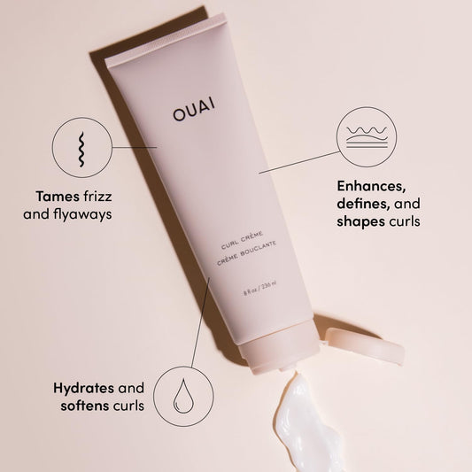 OUAI Curl Cream - Curl Defining Cream for Hydrated, Shiny Curls - Babassu and Coconut Oil, Linseed and Chia Seed Oil - Paraben, Phthalate, Sulfate and Silicone Free Curly Hair Products (8 Fl Oz)