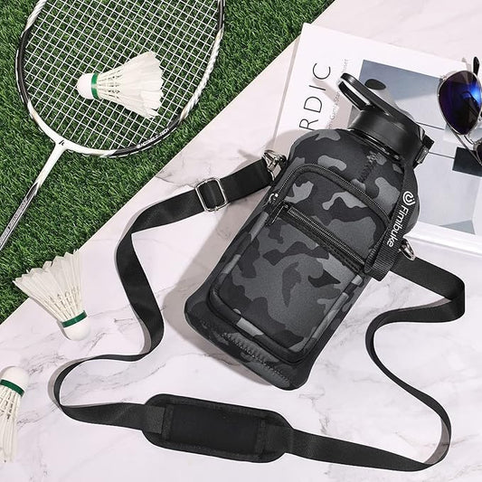 Water Bottle Bag Holder Carrier – 2 Pocket Crossbody Sling Bag for Walking, Camping, Hiking, Travel