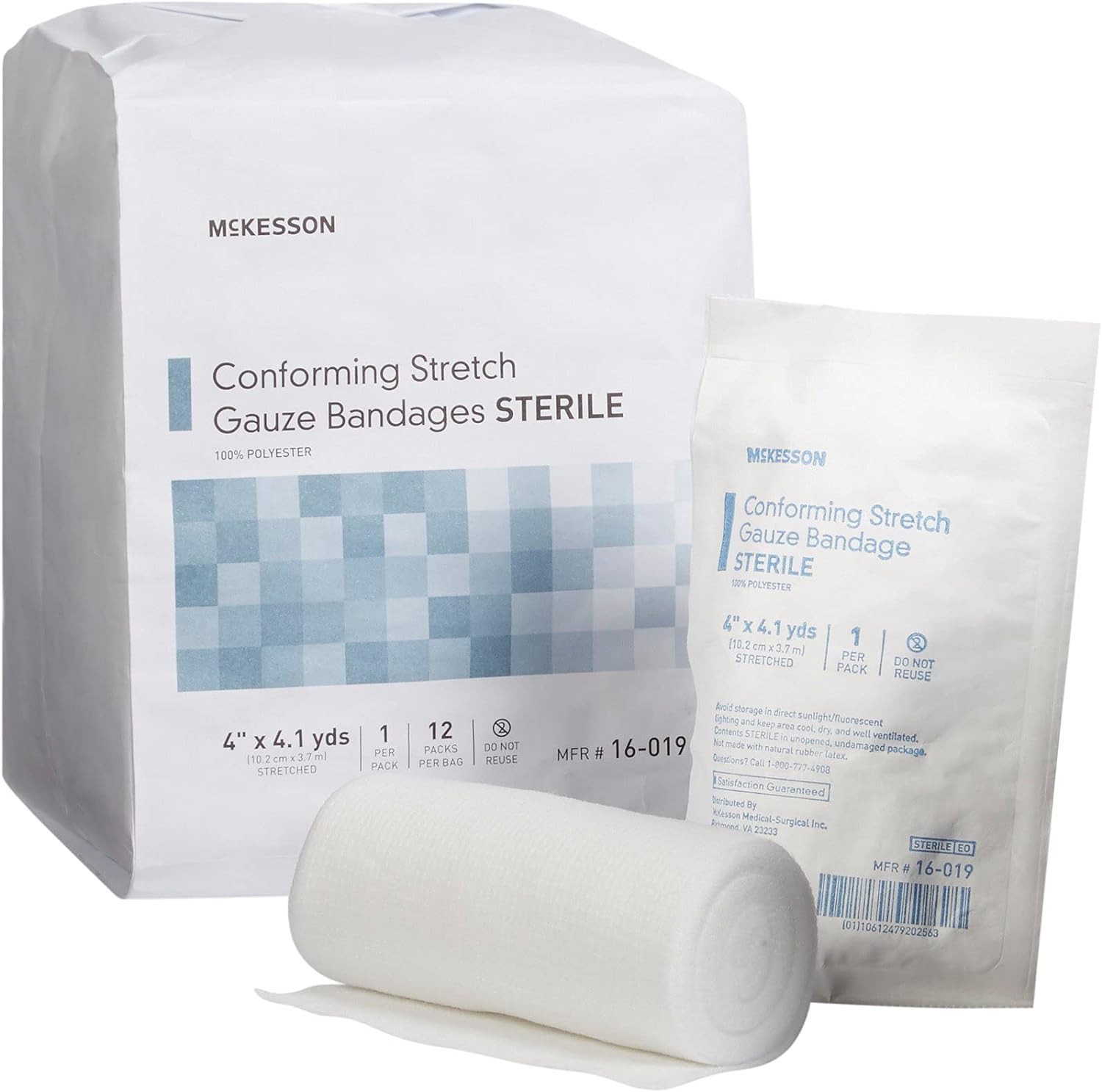 McKesson Conforming Stretch Gauze Bandages, Sterile, 4 in x 4 1/10 yd, 12 Count